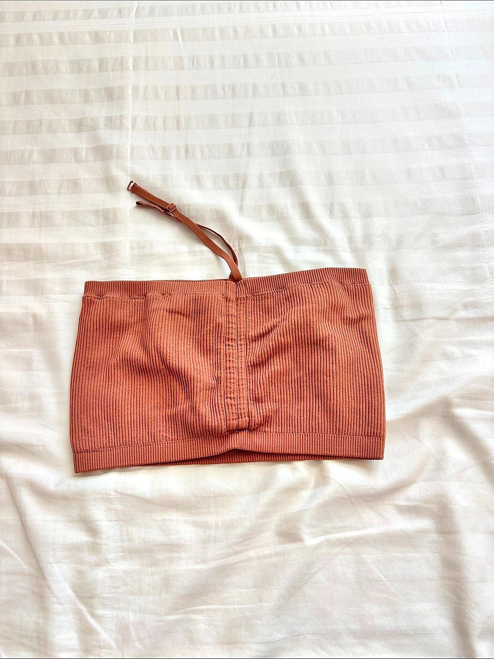 Brown Ribbed Bandeau Crop Top